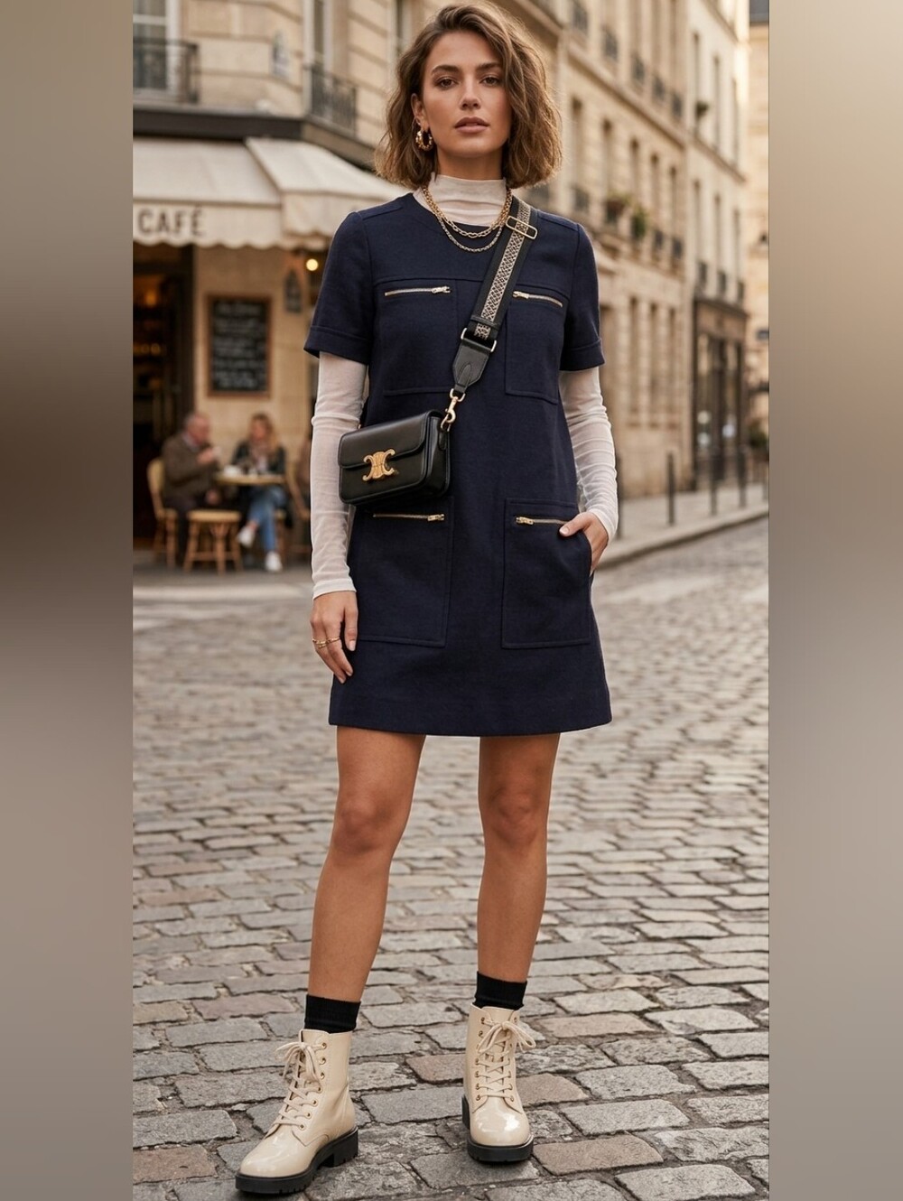 J.Crew Wool Blend Charcoal Gold Zip Pocket Minimalist Shift Dress Size 6
